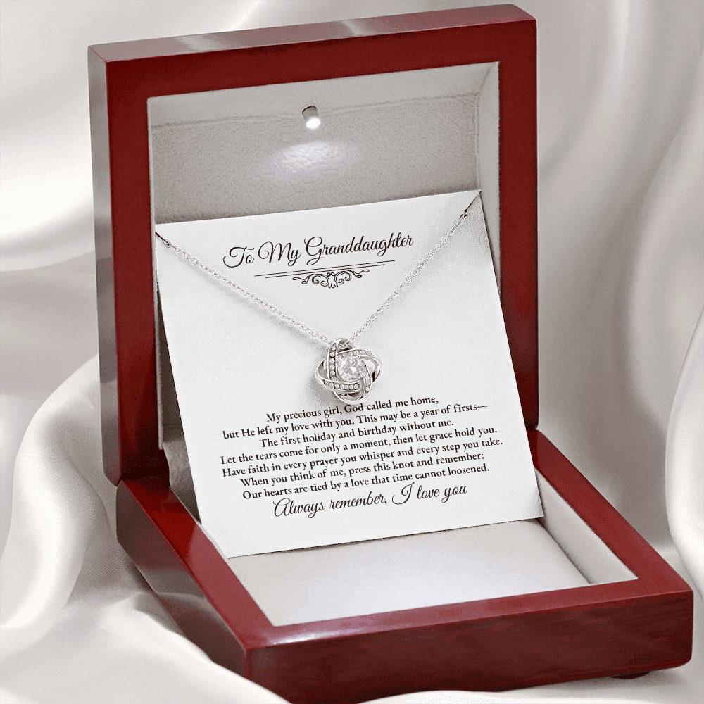 Granddaughter Remembrance Love Knot Necklace – Year of Firsts Message Card - Perfect Touch Keepsakes