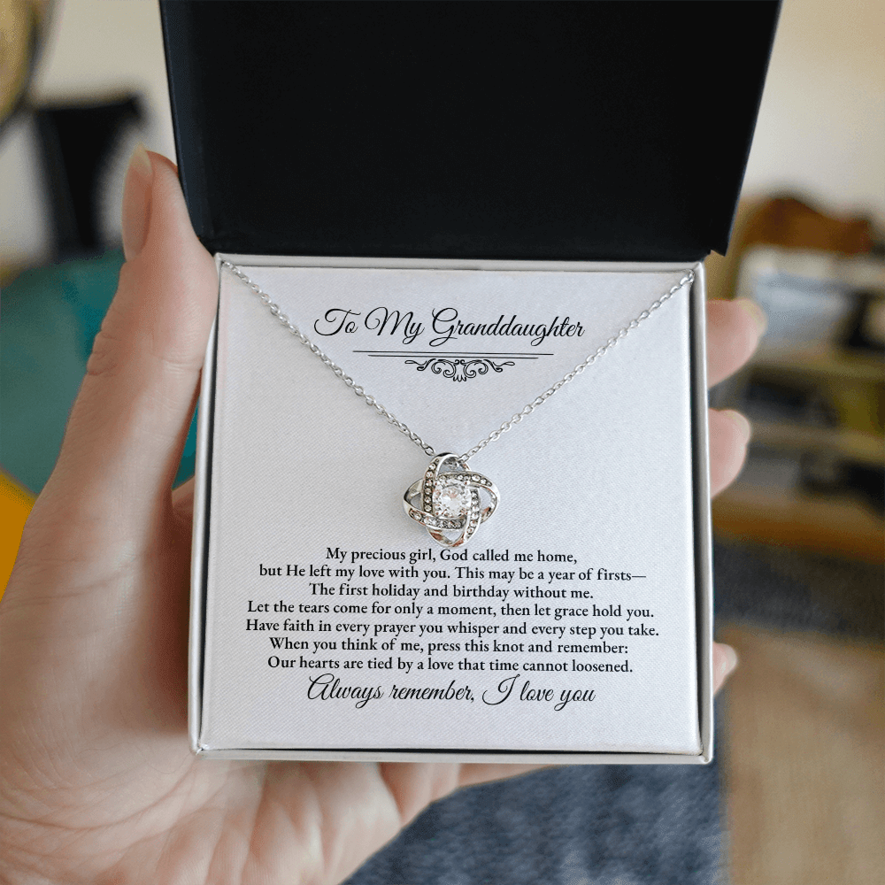 Granddaughter Remembrance Love Knot Necklace – Year of Firsts Message Card - Perfect Touch Keepsakes