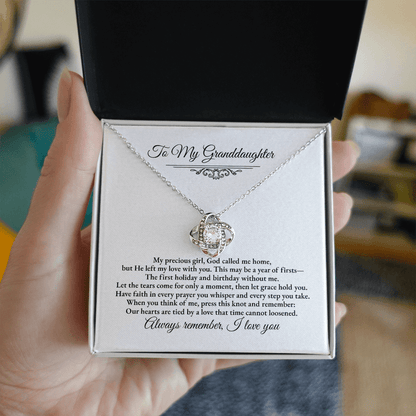Granddaughter Remembrance Love Knot Necklace – Year of Firsts Message Card - Perfect Touch Keepsakes