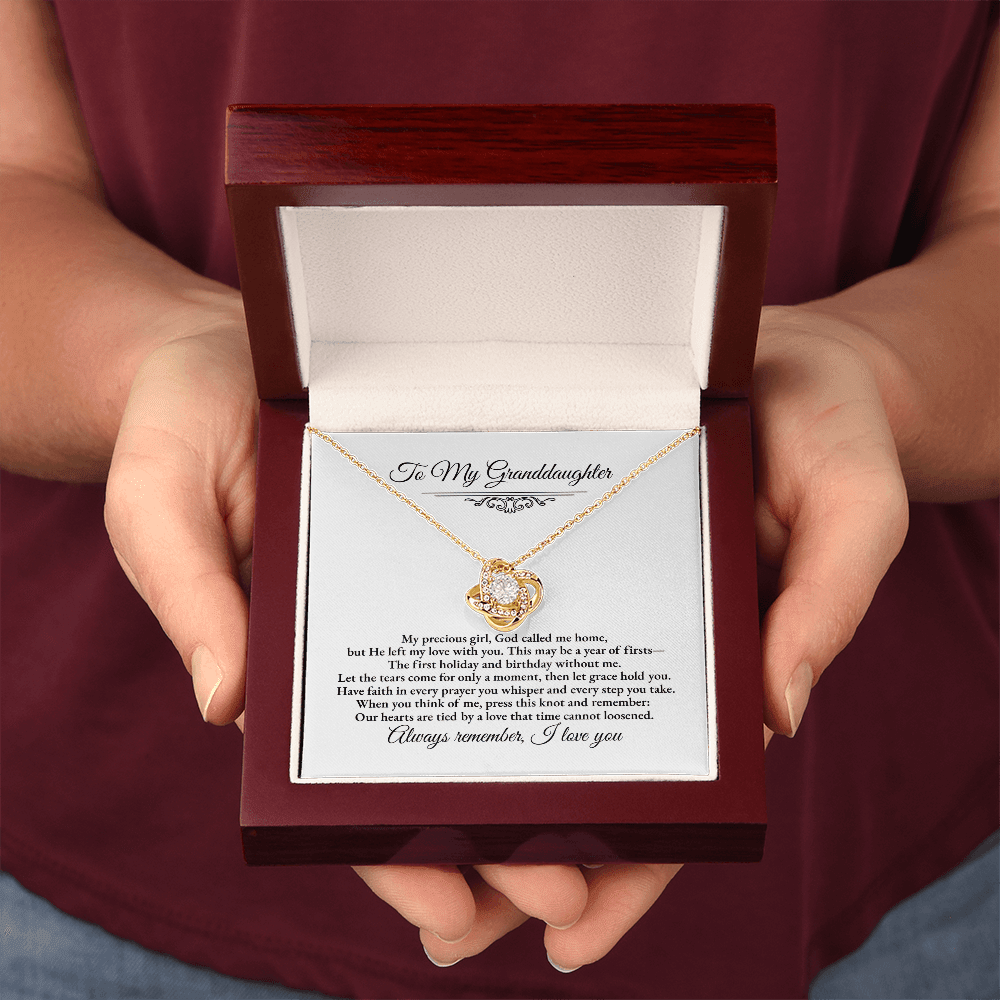 Granddaughter Remembrance Love Knot Necklace – Year of Firsts Message Card - Perfect Touch Keepsakes