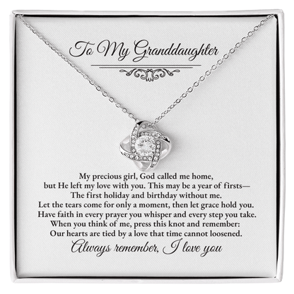 Granddaughter Remembrance Love Knot Necklace – Year of Firsts Message Card - Perfect Touch Keepsakes