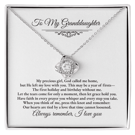 Granddaughter Remembrance Love Knot Necklace – Year of Firsts Message Card - Perfect Touch Keepsakes