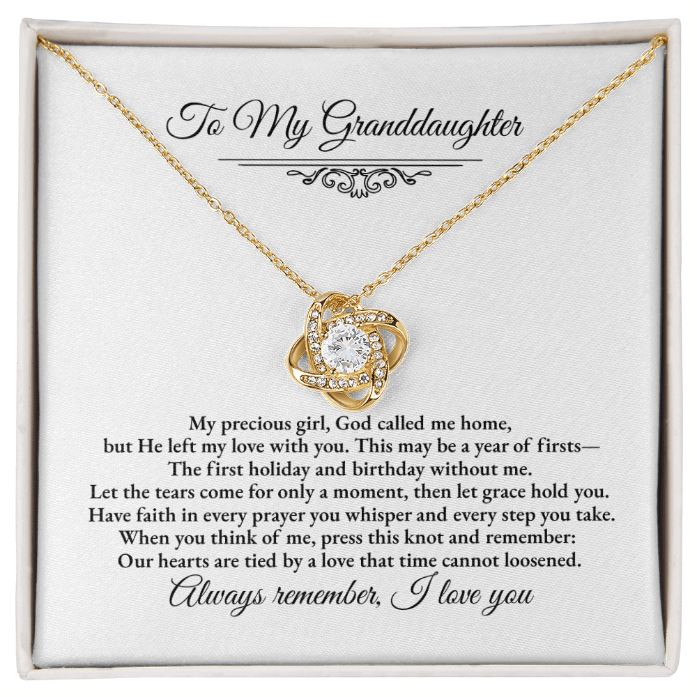 Granddaughter Remembrance Love Knot Necklace – Year of Firsts Message Card - Perfect Touch Keepsakes