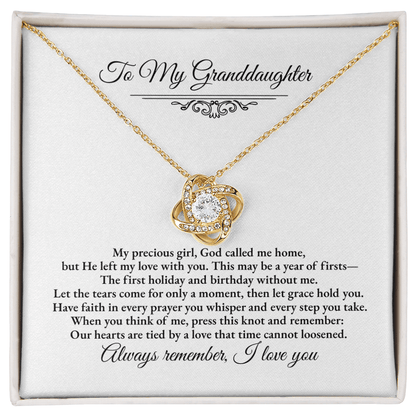 Granddaughter Remembrance Love Knot Necklace – Year of Firsts Message Card - Perfect Touch Keepsakes