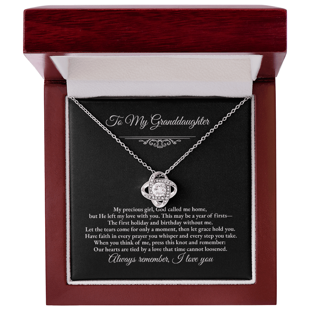 Granddaughter Remembrance Love Knot Necklace – Year of Firsts Message Card - Perfect Touch Keepsakes
