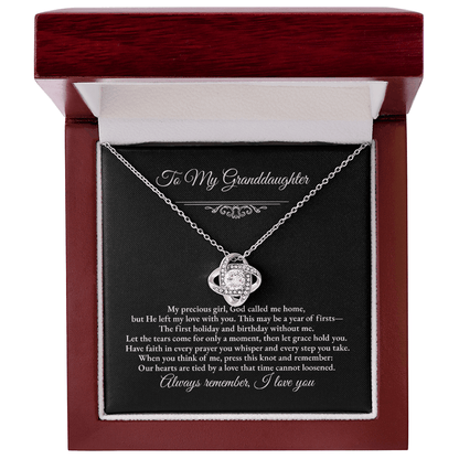 Granddaughter Remembrance Love Knot Necklace – Year of Firsts Message Card - Perfect Touch Keepsakes