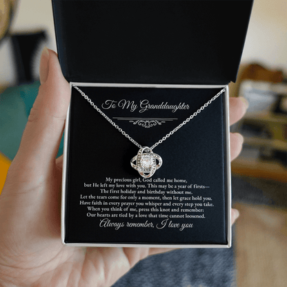 Granddaughter Remembrance Love Knot Necklace – Year of Firsts Message Card - Perfect Touch Keepsakes