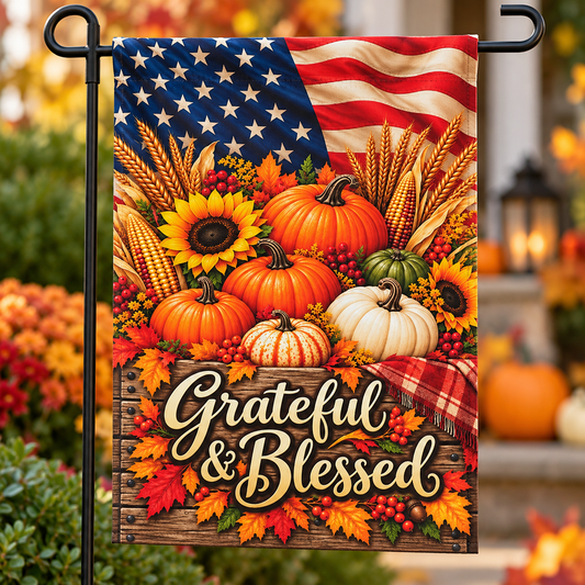 Grateful & Blessed Harvest Garden Flag Banner - Perfect Touch Keepsakes