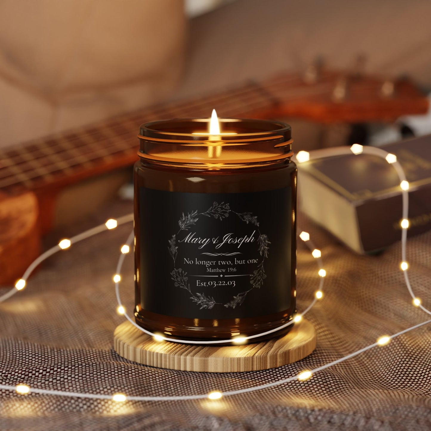 Personalizable Christian Anniversary Candle — Scented Soy in Amber Jar - Perfect Touch Keepsakes
