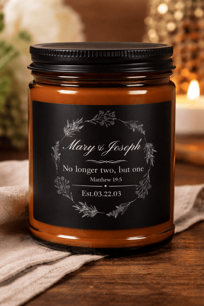 Personalizable Christian Anniversary Candle — Scented Soy in Amber Jar - Perfect Touch Keepsakes