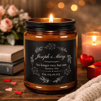 Personalizable Christian Anniversary Candle — Scented Soy in Amber Jar - Perfect Touch Keepsakes