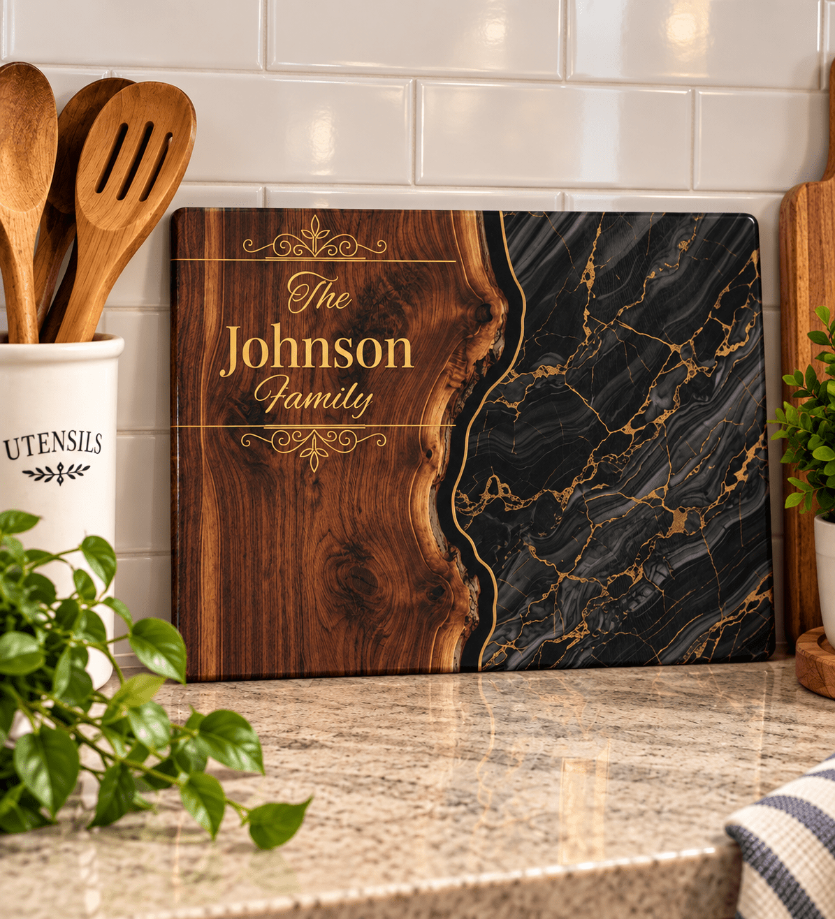 Personalized Black Marble & Gold Glass Board - Perfect Touch Keepsakes
