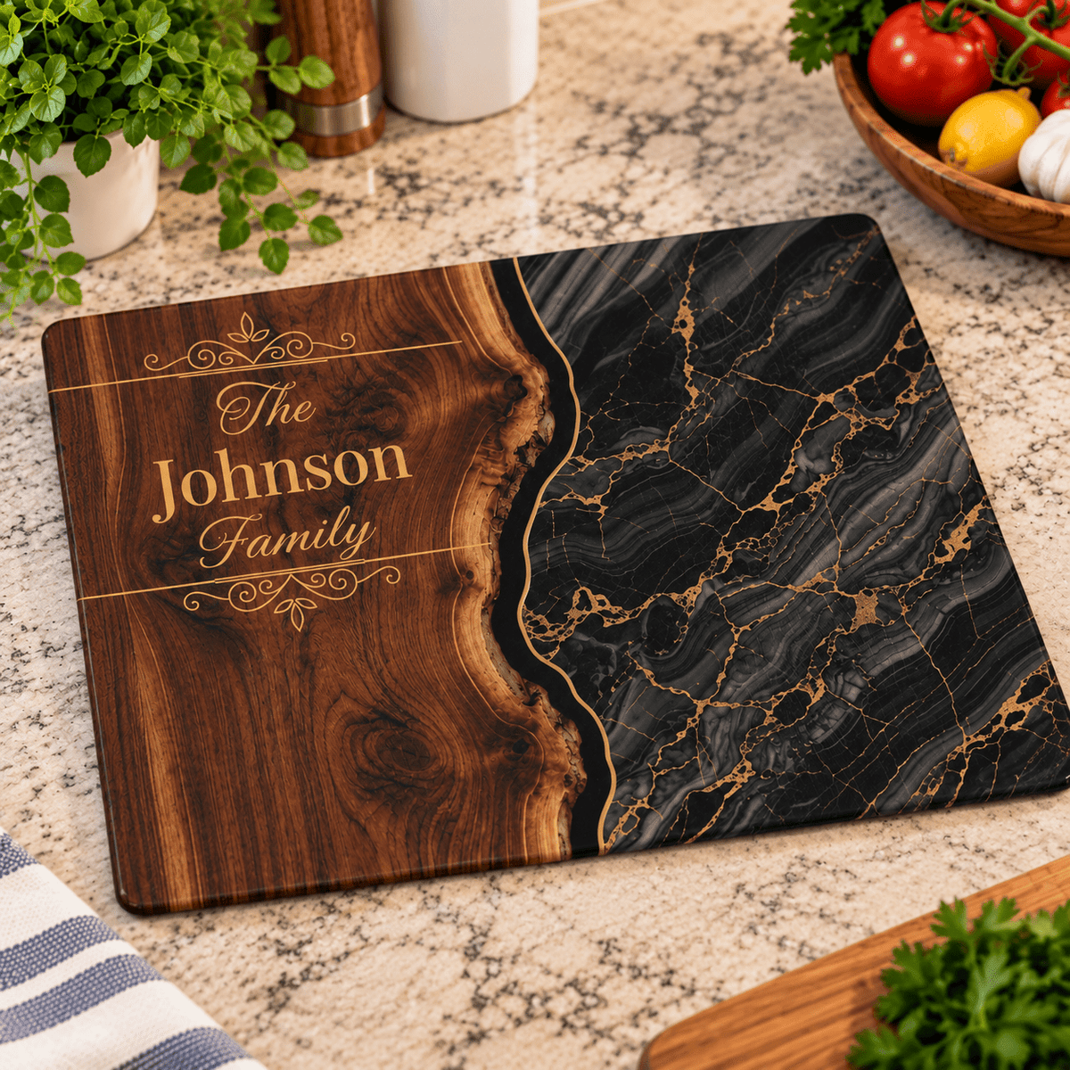 Personalized Black Marble & Gold Glass Board - Perfect Touch Keepsakes