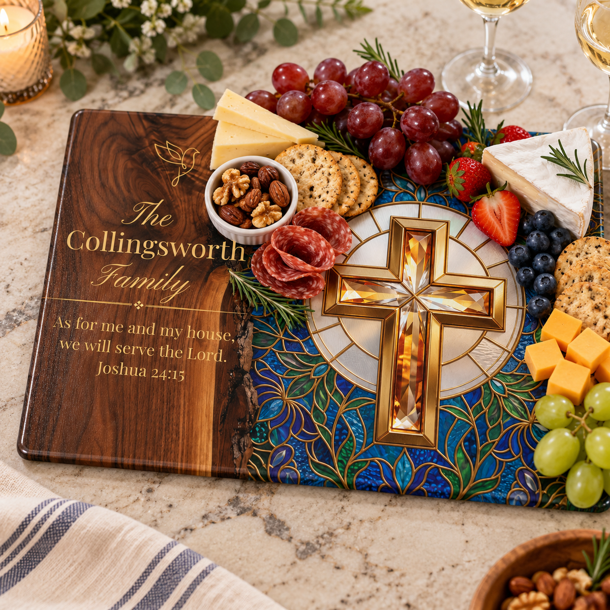 Personalized Christian Family Glass Cutting Board – Joshua 24:15 - Perfect Touch Keepsakes