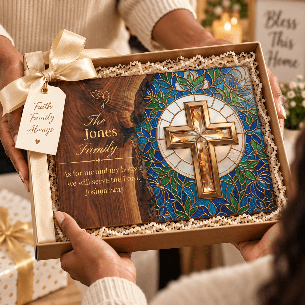 Personalized Christian Family Glass Cutting Board – Joshua 24:15 - Perfect Touch Keepsakes