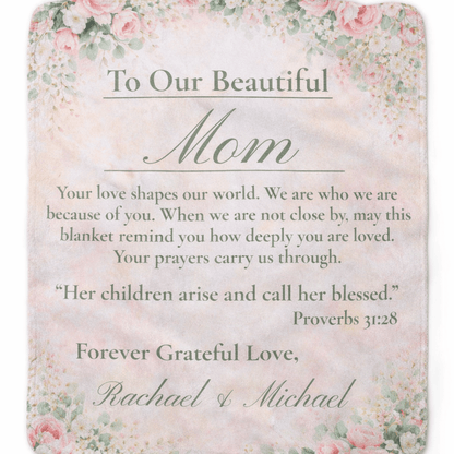 Personalized Sherpa Keepsake Fleece Blanket — "To Our Beautiful Mother" Grandmother Sister - Perfect Touch Keepsakes