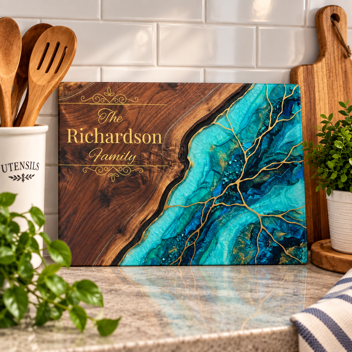 Personalized Teal & Gold Glass Board - Perfect Touch Keepsakes