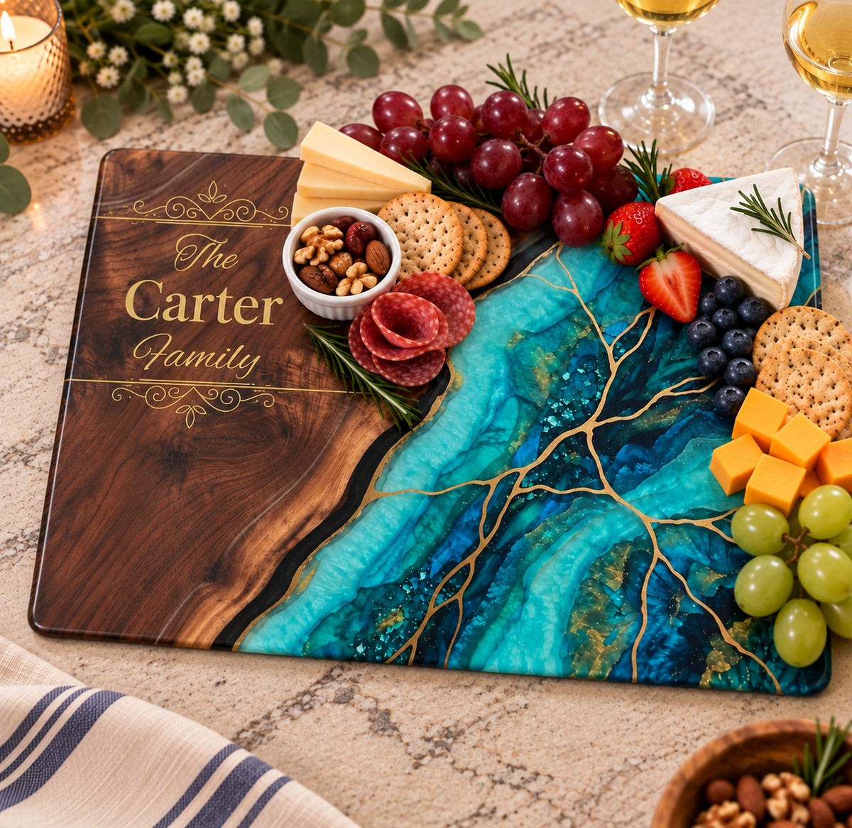 Personalized Teal & Gold Glass Board - Perfect Touch Keepsakes