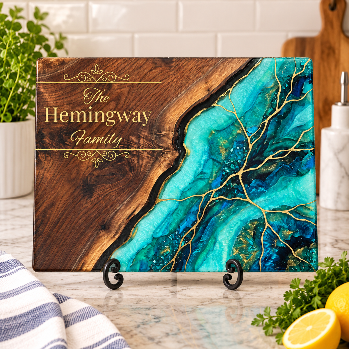Personalized Teal & Gold Glass Board - Perfect Touch Keepsakes