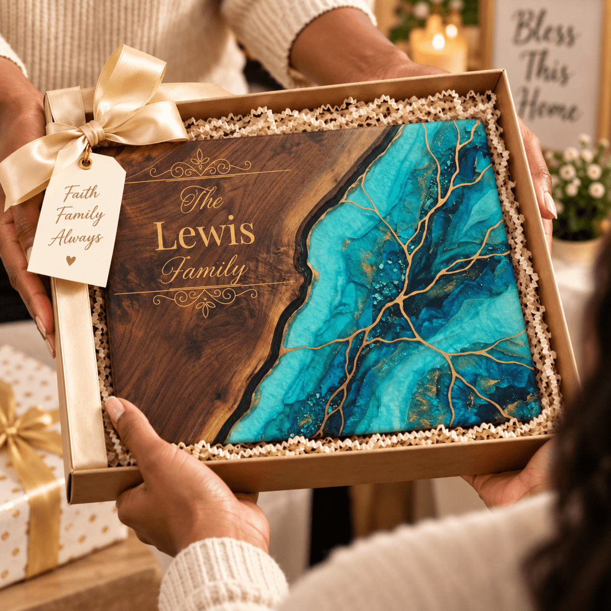 Personalized Teal & Gold Glass Board - Perfect Touch Keepsakes