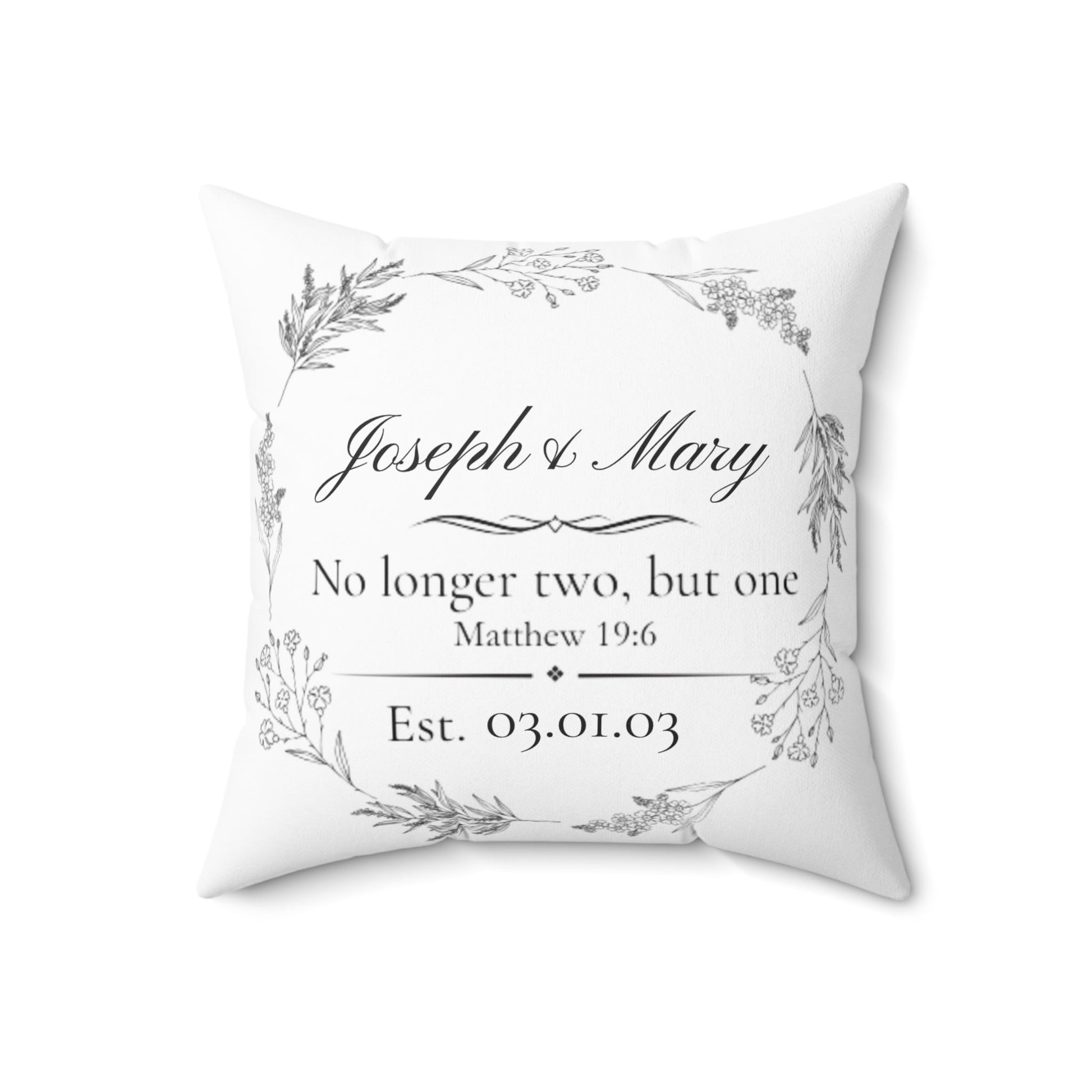 Personalized Wedding Pillow — "No longer two, but one" Custom Name & Date Decorative Pillow - Perfect Touch Keepsakes