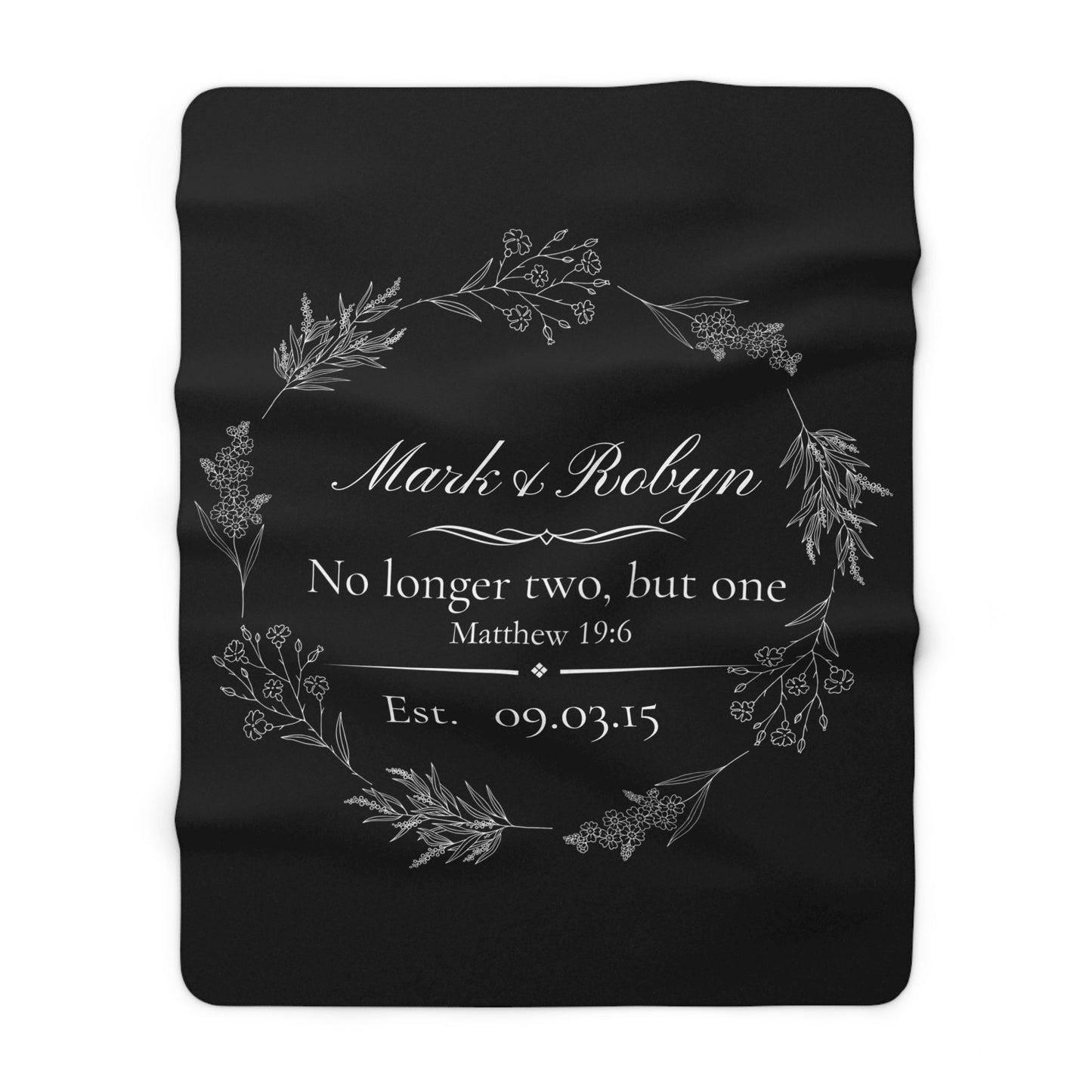 Personalized Wedding Sherpa Blanket – 'No longer two, but one' Vow Quote with Names & Est. Date - Perfect Touch Keepsakes