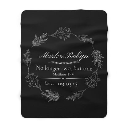 Personalized Wedding Sherpa Blanket – 'No longer two, but one' Vow Quote with Names & Est. Date - Perfect Touch Keepsakes