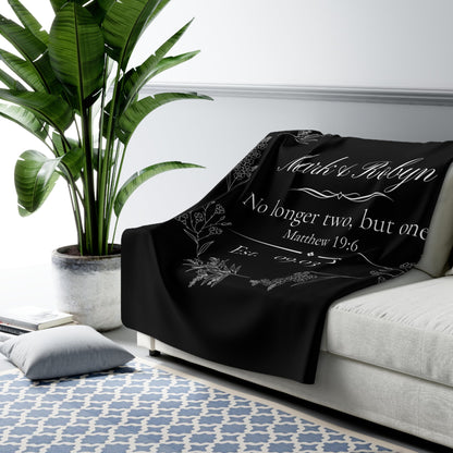 Personalized Wedding Sherpa Blanket – 'No longer two, but one' Vow Quote with Names & Est. Date - Perfect Touch Keepsakes