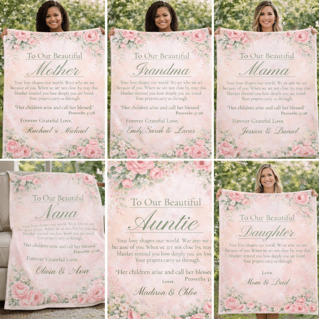 Sherpa Fleece Blanket — "To Our Beautiful Mother" Floral Keepsake Gift (Personalized Names) - Perfect Touch Keepsakes
