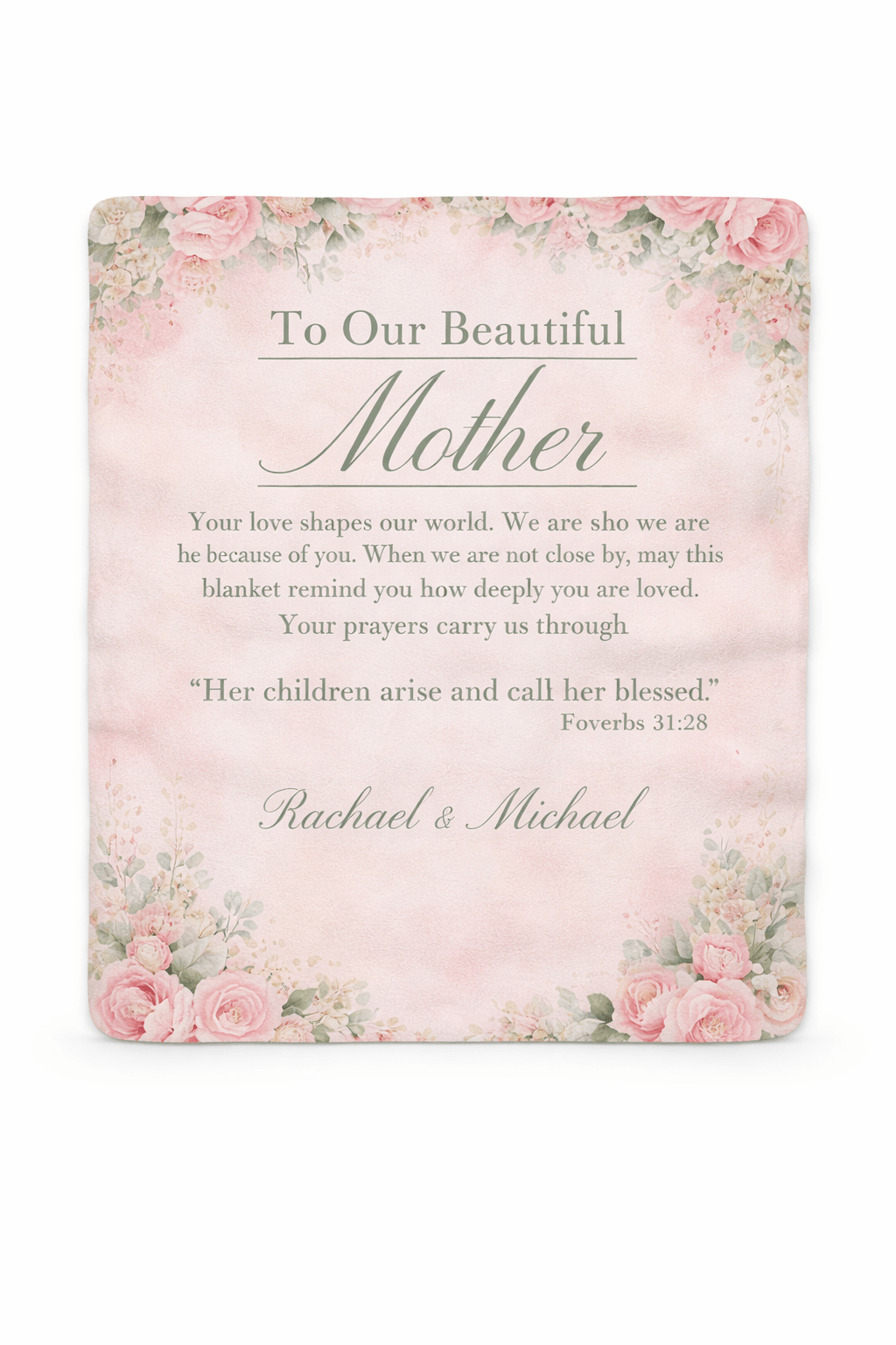 Sherpa Fleece Blanket — "To Our Beautiful Mother" Floral Keepsake Gift (Personalized Names) - Perfect Touch Keepsakes
