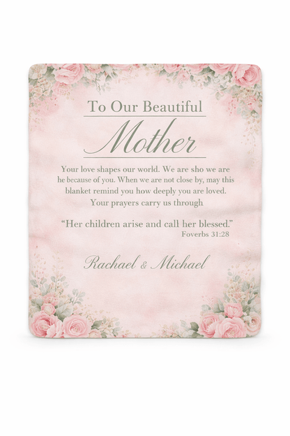 Sherpa Fleece Blanket — "To Our Beautiful Mother" Floral Keepsake Gift (Personalized Names) - Perfect Touch Keepsakes