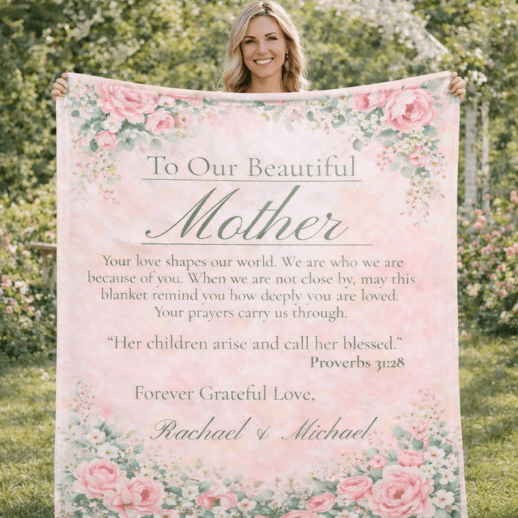 Sherpa Fleece Blanket — "To Our Beautiful Mother" Floral Keepsake Gift (Personalized Names) - Perfect Touch Keepsakes