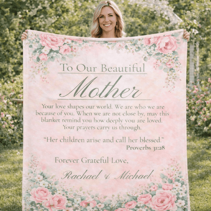 Sherpa Fleece Blanket — "To Our Beautiful Mother" Floral Keepsake Gift (Personalized Names) - Perfect Touch Keepsakes