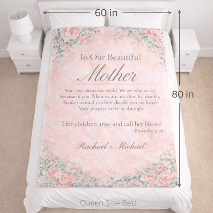 Sherpa Fleece Blanket — "To Our Beautiful Mother" Floral Keepsake Gift (Personalized Names) - Perfect Touch Keepsakes