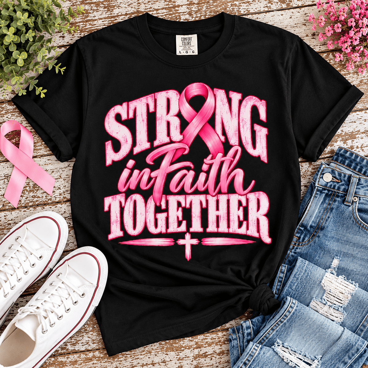 Strong in Faith Together Breast Cancer Awareness Comfort Colors® Shirt - Perfect Touch Keepsakes