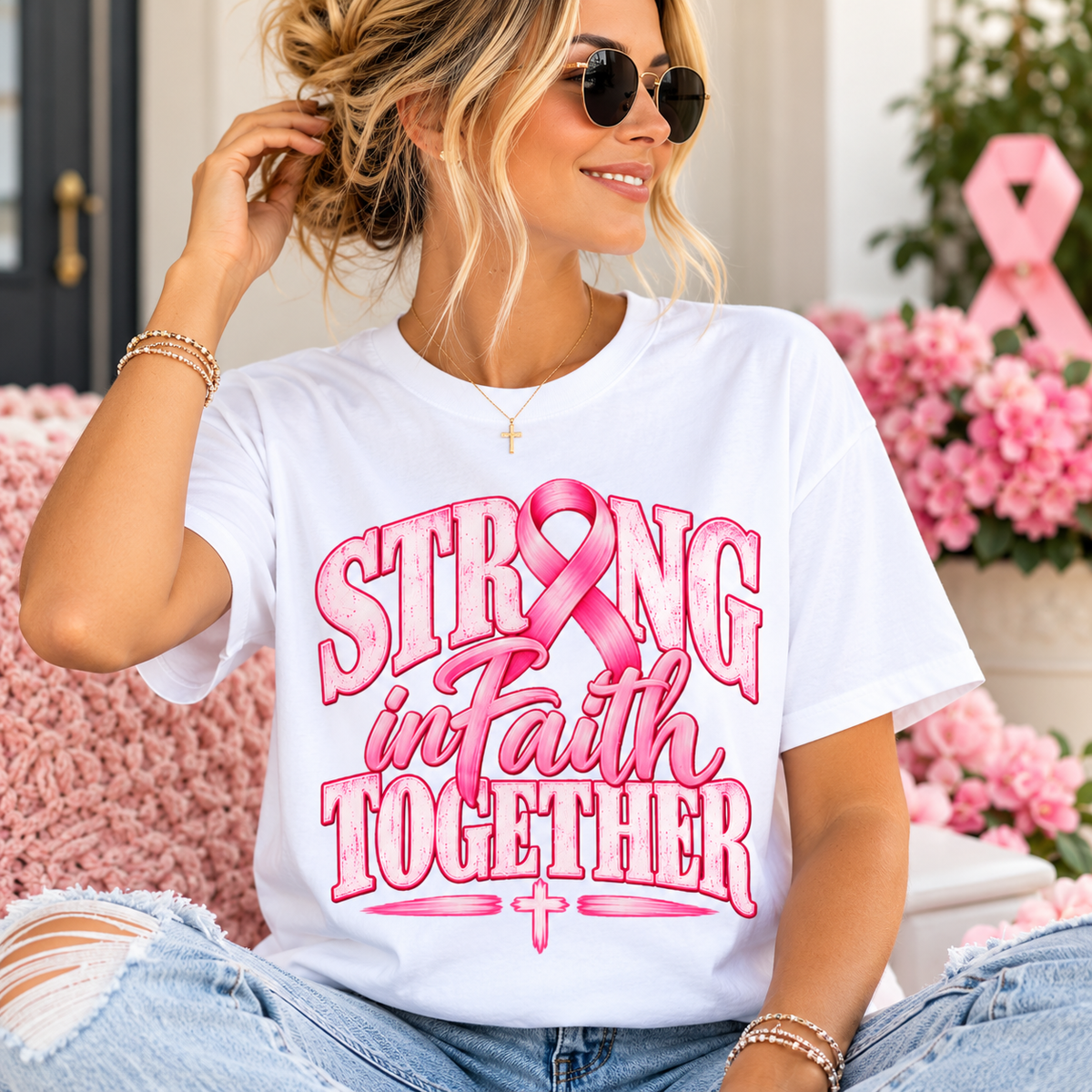Strong in Faith Together Breast Cancer Awareness Comfort Colors® Shirt - Perfect Touch Keepsakes