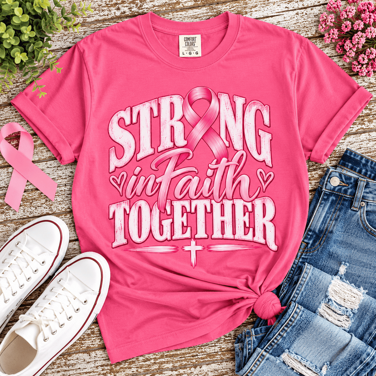 Strong in Faith Together Breast Cancer Awareness Comfort Colors® Shirt - Perfect Touch Keepsakes