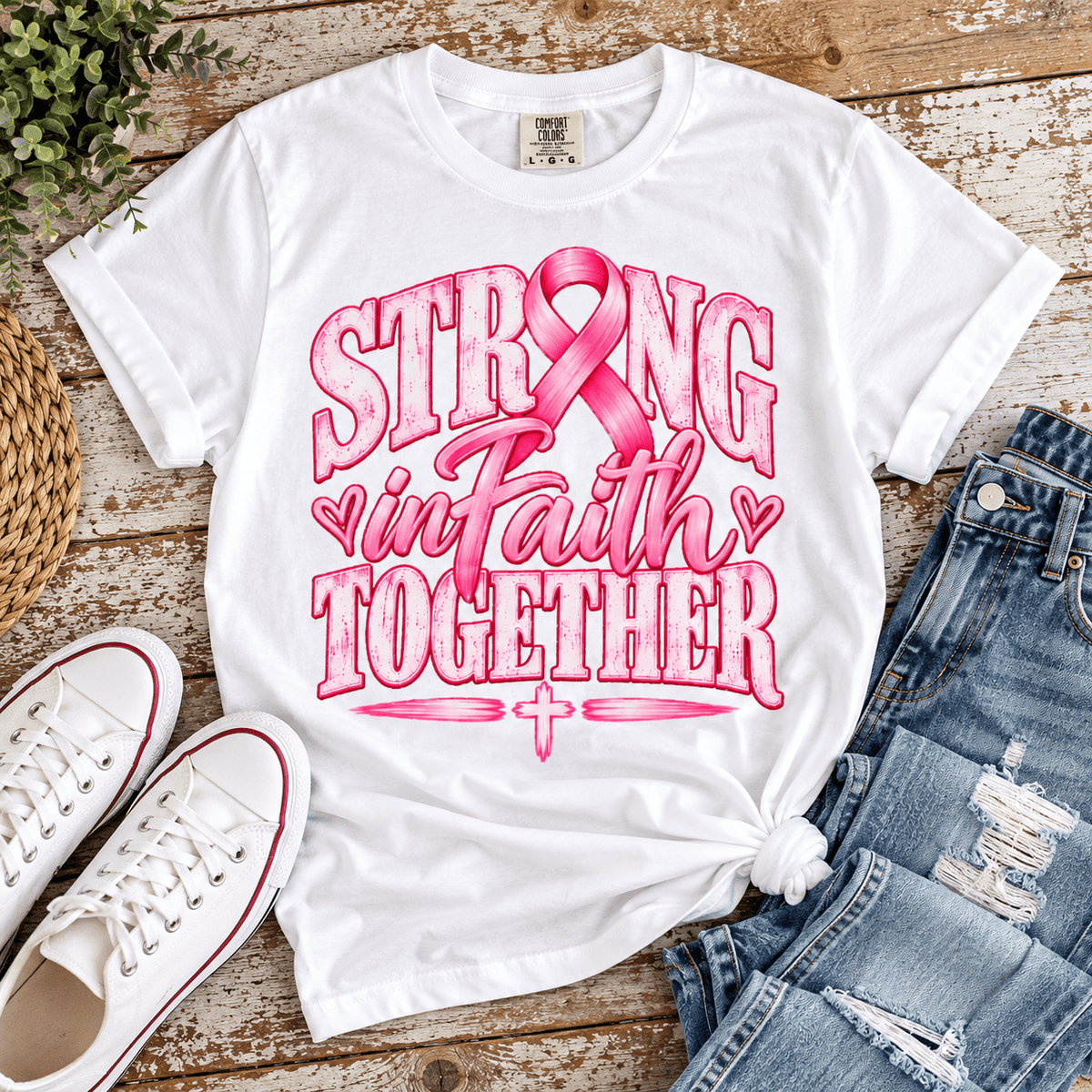 Strong in Faith Together Breast Cancer Awareness Comfort Colors® Shirt - Perfect Touch Keepsakes