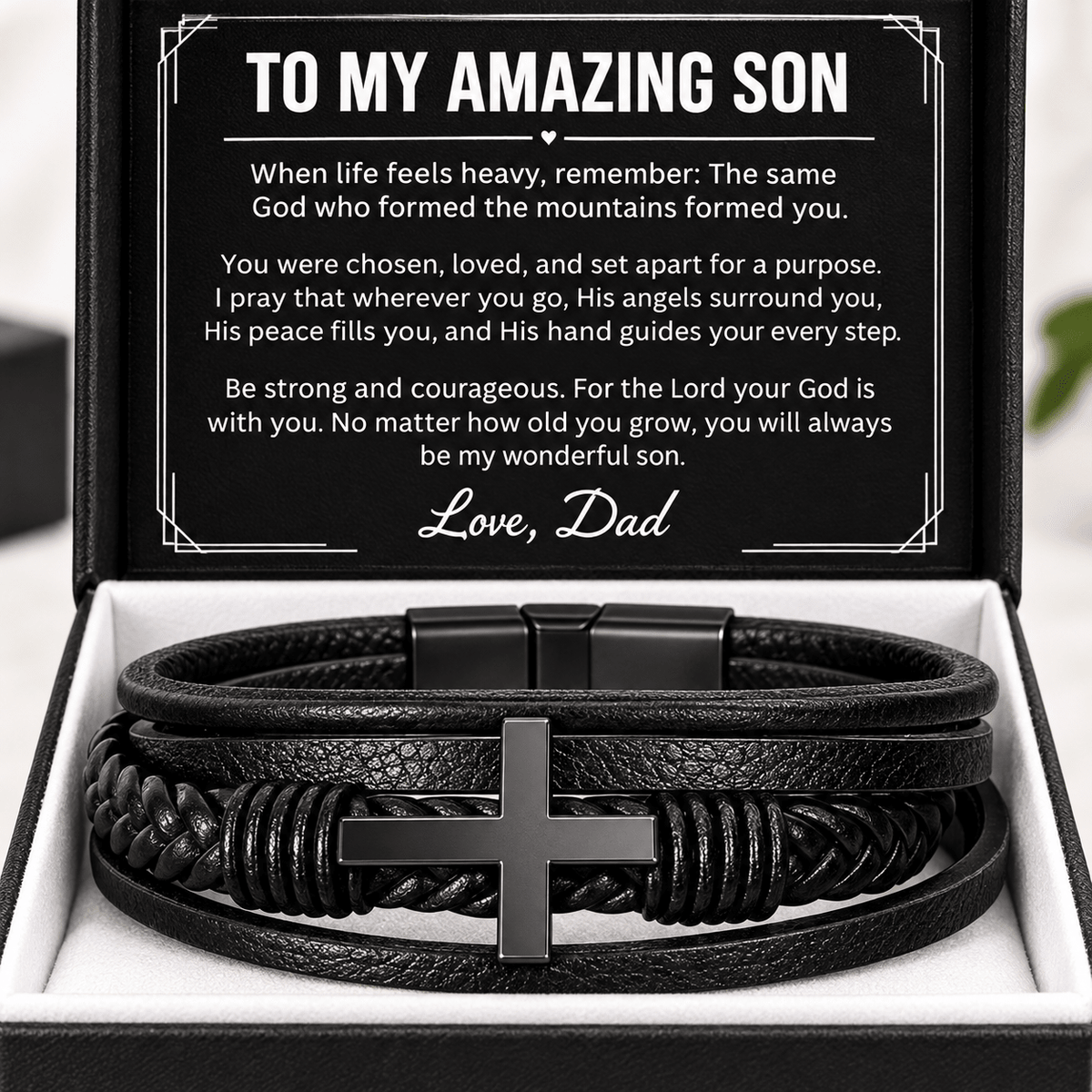 To My Amazing Son Cross Leather Bracelet — From Dad - Perfect Touch Keepsakes