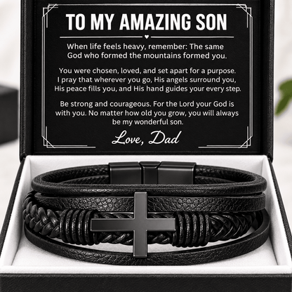 To My Amazing Son Cross Leather Bracelet — From Dad - Perfect Touch Keepsakes