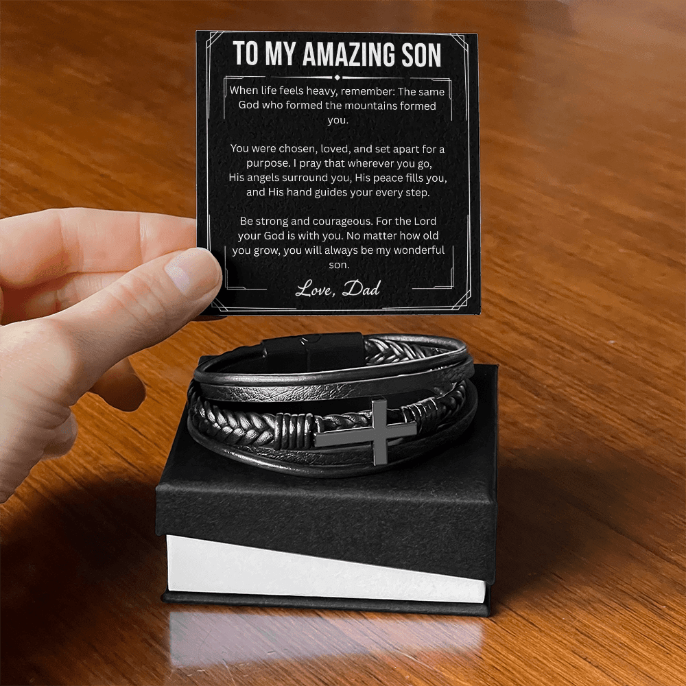 To My Amazing Son – Cross Leather Bracelet (From Dad) - Perfect Touch Keepsakes