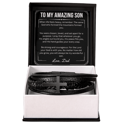 To My Amazing Son – Cross Leather Bracelet (From Dad) - Perfect Touch Keepsakes