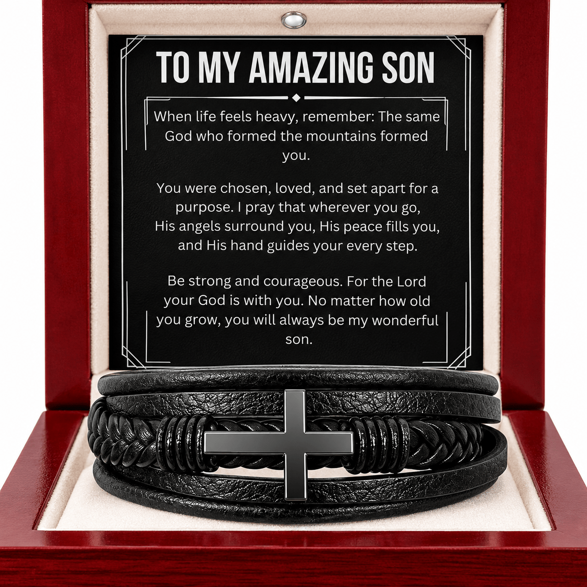 To My Amazing Son Cross Leather Bracelet — From Dad - Perfect Touch Keepsakes