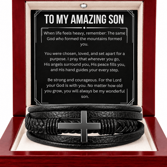 To My Amazing Son Cross Leather Bracelet — From Dad - Perfect Touch Keepsakes