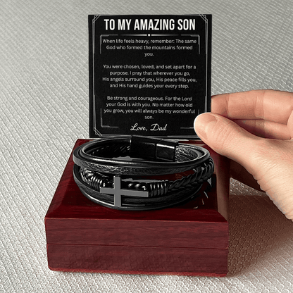 To My Amazing Son – Cross Leather Bracelet (From Dad) - Perfect Touch Keepsakes