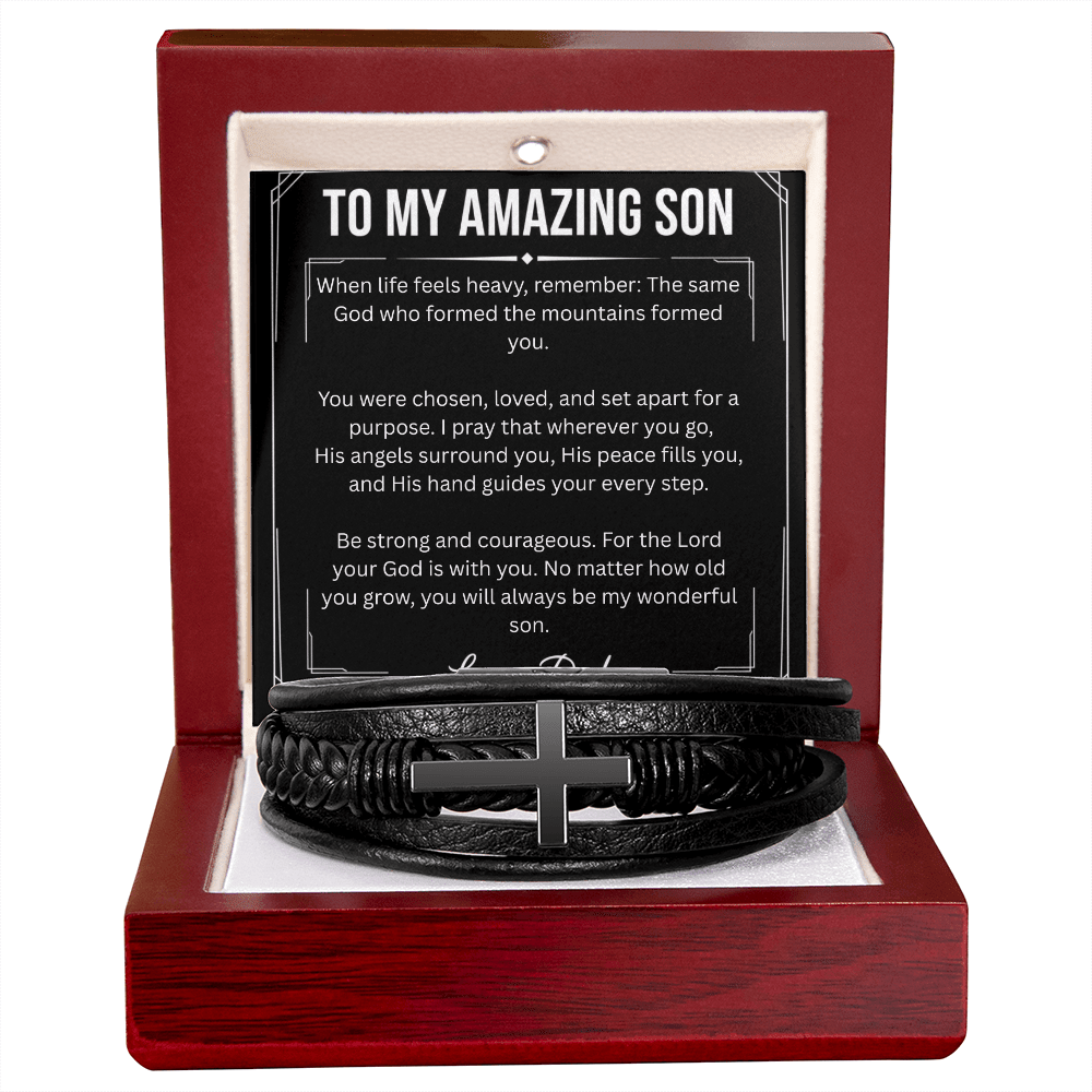 To My Amazing Son – Cross Leather Bracelet (From Dad) - Perfect Touch Keepsakes