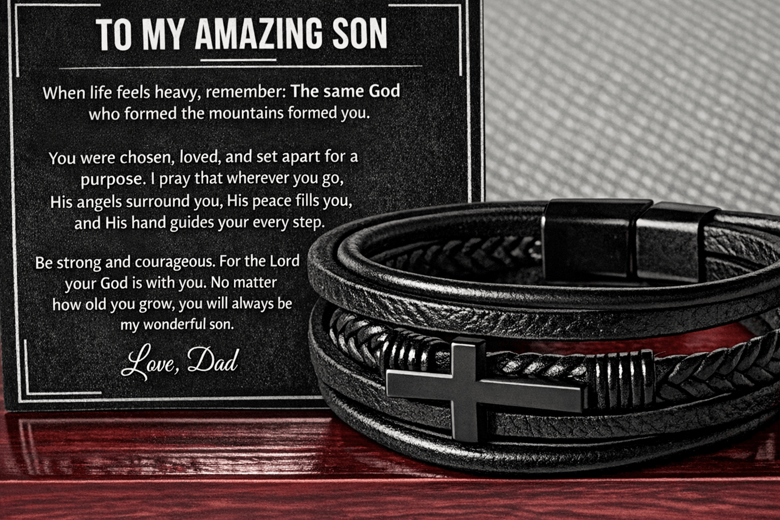 To My Amazing Son – Cross Leather Bracelet (From Dad) - Perfect Touch Keepsakes
