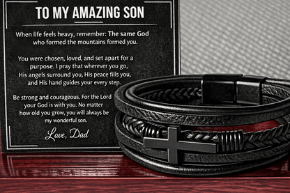 To My Amazing Son – Cross Leather Bracelet (From Dad) - Perfect Touch Keepsakes