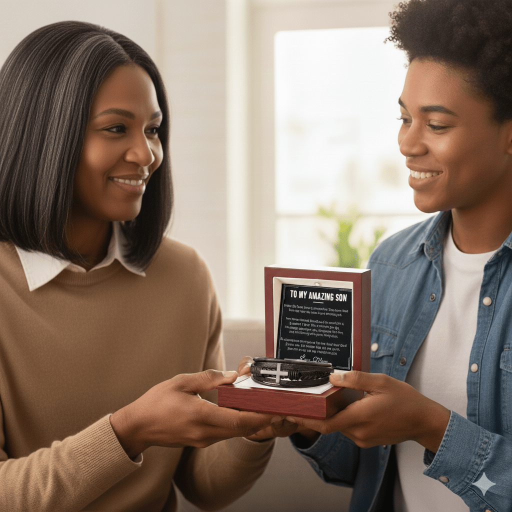 To My Amazing Son – Cross Leather Bracelet (From Mom) - Perfect Touch Keepsakes