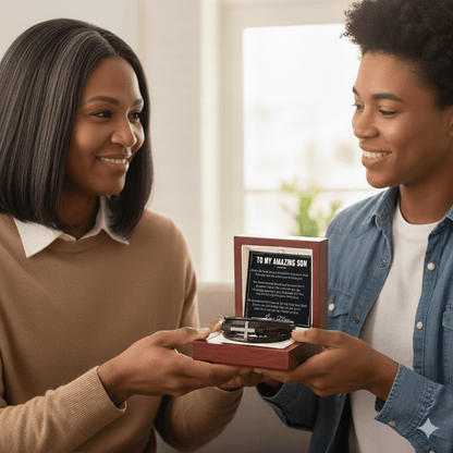 To My Amazing Son – Cross Leather Bracelet (From Mom) - Perfect Touch Keepsakes